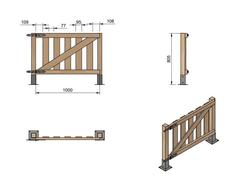 Puerta para valla de madera exterior MASGAMES RECTA 80 medidas